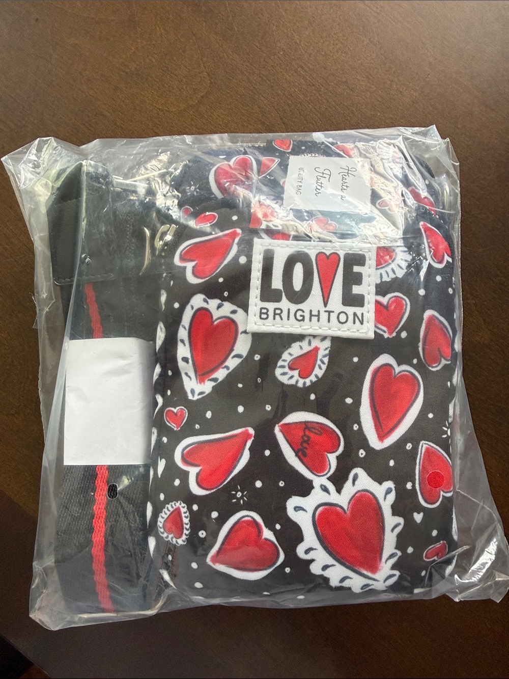 Brighton Black Crossbody with Red Heart Print